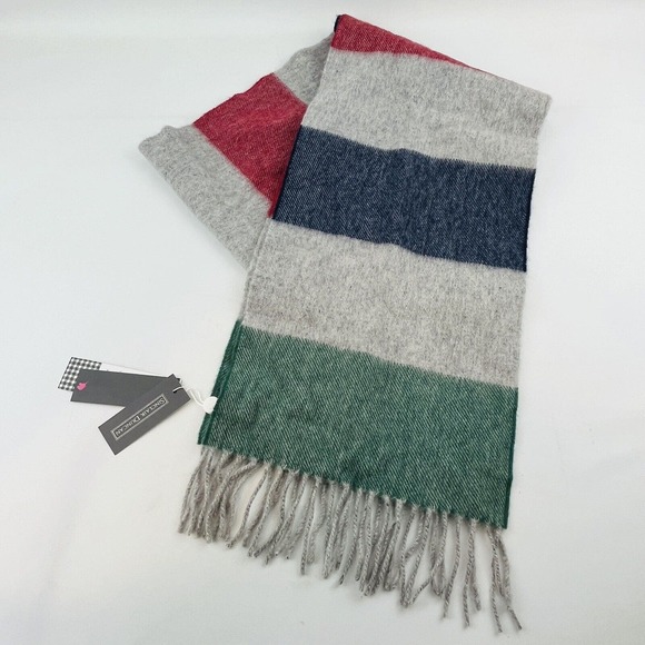 Sinclair Duncan Cashmere Scarf Multicolor Horizontal Stripe Green Blue Red Gray‎ - Picture 1 of 6